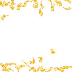 Korean won notes falling. Sparse WON bills on whit