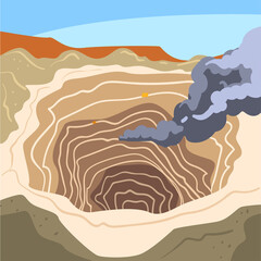 Mining Quarry, Opencast Mine, Metallurgical Industry Concept Vector Illustration