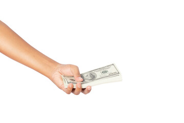 Hand holding Money US dollars isolated on white background. clipping paths