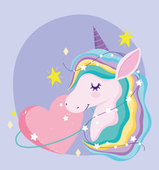 unicorn cartoon magic stars pink heart adorable animal