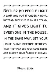  Neither do people light a lamp and put it under a bowl. Bible verse, quote
