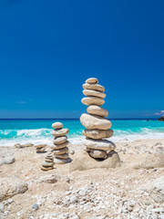Fototapeta na wymiar Balanced stones at the beach