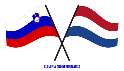Slovenia and Netherlands Flags Crossed And Waving Flat Style. Official Proportion. Correct Colors.