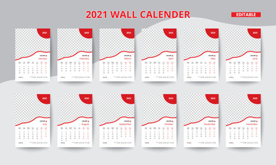 2021 Wall Calendar Design Vector Template, editable vector calendar design, 2021 calendar design