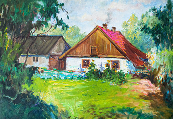 Fine art. Oil paintings rural landscape.