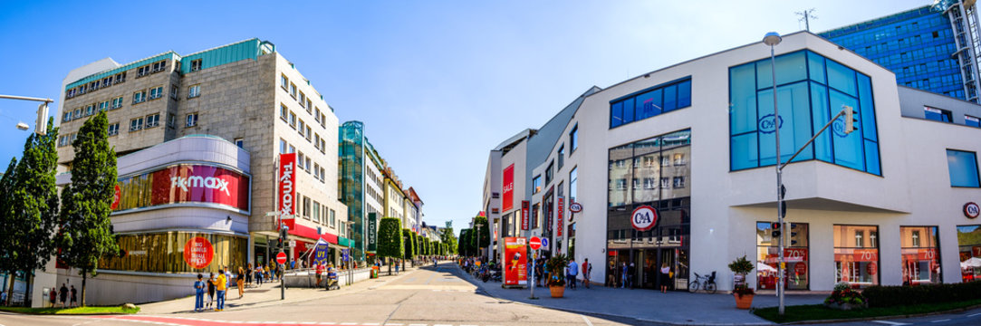 Kempten, Germany - August 5: Famous historic buildings at the old town of Kempten im Allgau on August 5, 2020