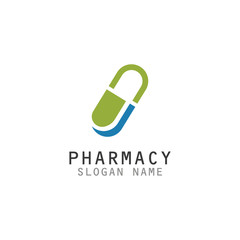 Capsule Drug vector logo creative for Pharmacy Graphic design