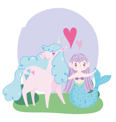 unicorn and mermaid princess lovely heart fantansy cartoon
