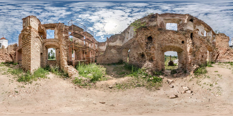 seamless spherical hdri panorama 360 degrees angle view near brick wall of ruined castle in...
