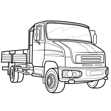 truck sketch, coloring book, isolated object on white background, vector illustration,