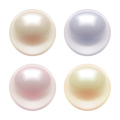 3d realistic vector illustration. Set of sea pearls different color, isolated on white background.