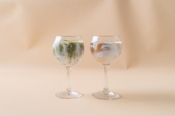 matcha green tea latte with coffee latte