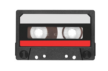 Old audio tape compact cassette isolated on white with clipping path