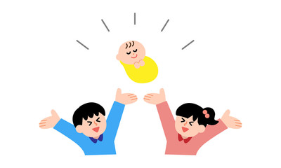 赤ちゃんと喜ぶ子供たち