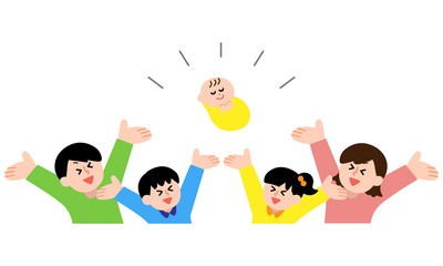 赤ちゃんと喜ぶ大人と子供たち