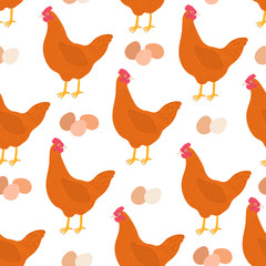 Seamless pattern chicken and eggs vector illustration