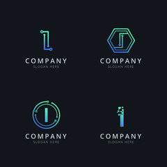 Initial I logo with technology elements in blue color 