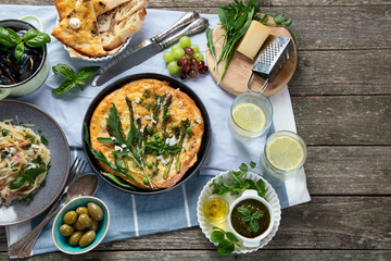 Italian cuisine on rustic wooden table