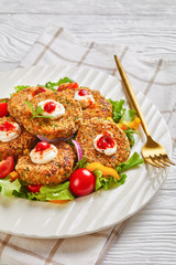 vegetarian burgers of chickpea, onion and greens