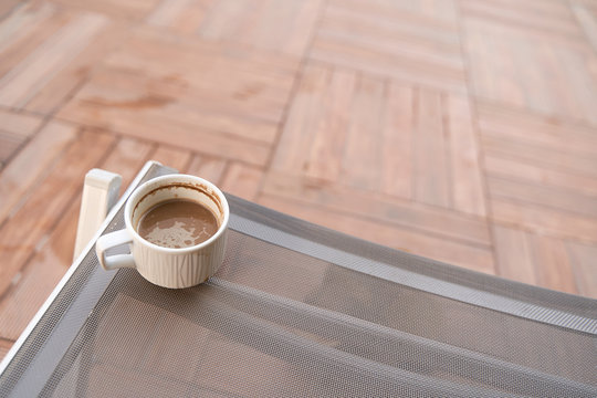 Mug With Coffee In Earthy Tones. Slow Living Concept. Enjoying Coffee Break Outdoors