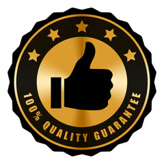 100% quality guarantee like and 5 stars badge logo black and gold color