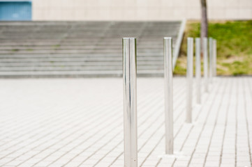 Stainless steel bollards in the pedestrian zone