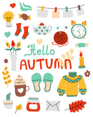 vector set of autumn cozy elements. isolated on a white background. Hello autumn.illustration for web, graphics, design.the September collection.
