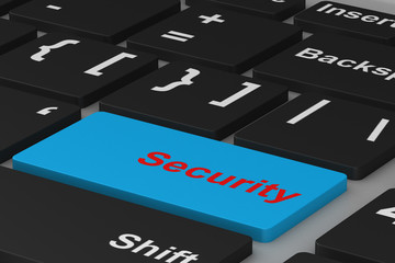 Fototapeta premium Security button on keyboard. 3D illustration
