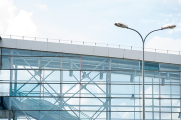 Modern glass facades of large buildings. Architecture elements