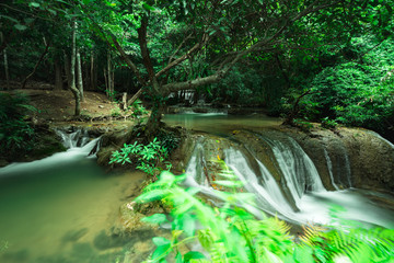 Landscape of Huai Mae Khamin Waterfall in National Park, Kanchanaburi, Thailand