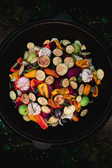 vegetables in a cauldron in nature