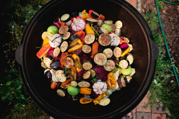 vegetables in a cauldron in nature