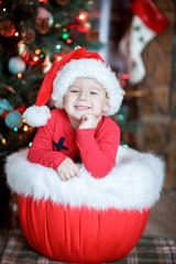 little boy in santa hat