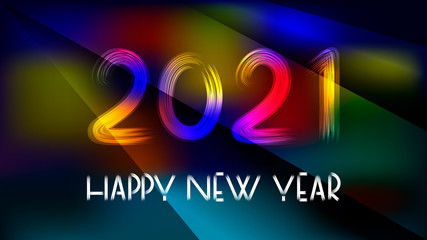 Happy new year 2021 hand lettering text on dark background.