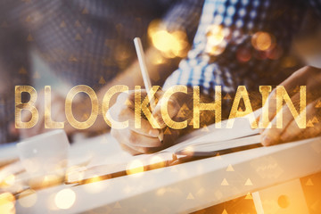 Businessman with hands background. Crypto currency concept.