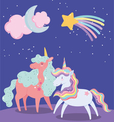 Obraz na płótnie Canvas unicorns animals magic shooting star moon cloud cartoon