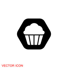 Cupcake icon. Cupcake shop logo template. Pink creamy glossy cake illustration.