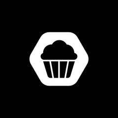 Cupcake icon. Cupcake shop logo template. Pink creamy glossy cake illustration.