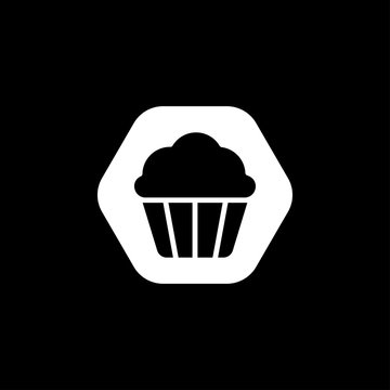 Cupcake icon. Cupcake shop logo template. Pink creamy glossy cake illustration.
