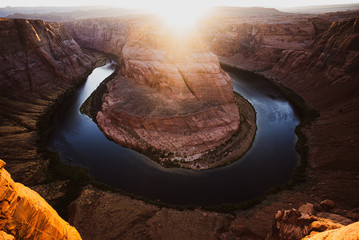 Beautiful Sunrise at Horseshoe Bend on Colorado River in Glen Canyon, Arizona, USA. Arizona Horseshoe Bend in Grand Canyon.