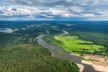 aerial view over the Gauja river in Latvia