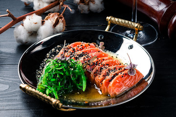 smoked salmon with Chuka salad