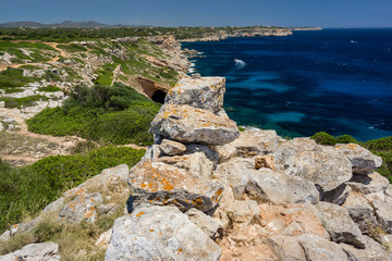 Fototapeta na wymiar talaiot de Es Bauç, acantilados de el migjorn, Santanyi, Mallorca, balearic islands, spain, europe