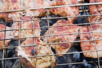 beef steak on the grill. fried pieces