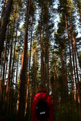 Girl in red in the forest