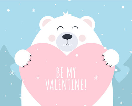 You my valentine, polar bear vector print for postcard