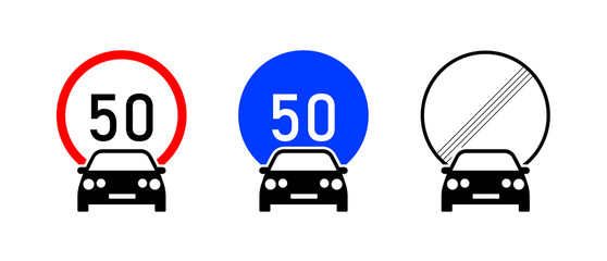 Set of car icon with restriction signs. Car , warning , prohibition. Restriction signs. Vector illustration