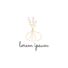 Simple floral logo template. Vector hand drawn illustration. Plants in a vase.