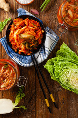 Kimchi cabbage. Perfect as an addition to dishes or eaten separately. - obrazy, fototapety, plakaty