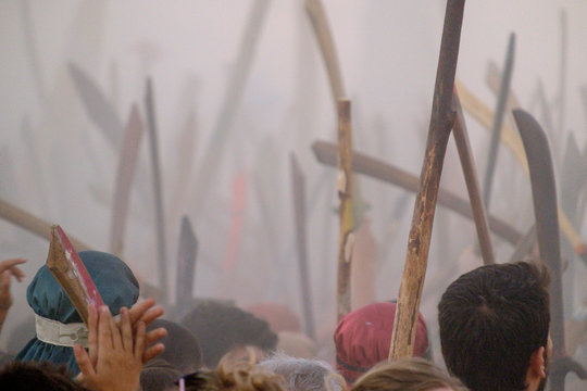 batalla entre moros y cristianos, fiestas de la patrona, pollen&ccedil;a, Mallorca, balearic islands, spain, europe